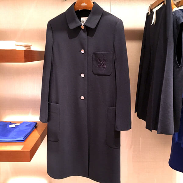 エルメス 2018&quot;Manteau&quot;COLLEGE&quot;poche broder en LAINE/BLEUNOIR エルメススーパーコピー