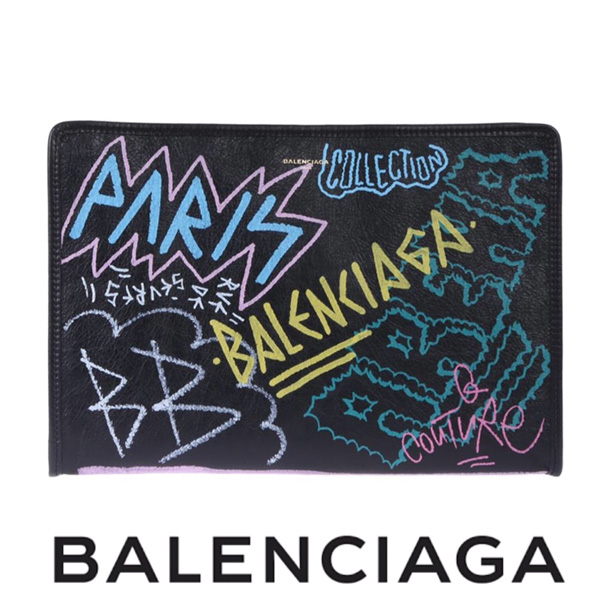 バレンシアガ クラッチバッグ Bazar Graffiti Clutch in Arena Leather バレンシアガスーパーコピー