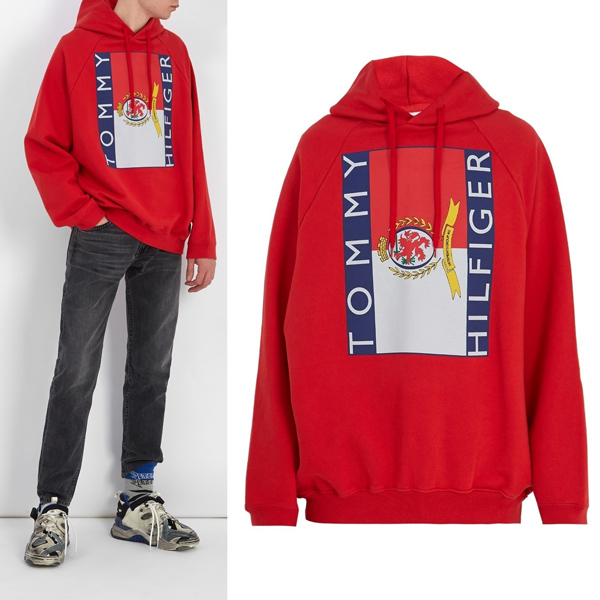 ヴェトモン パーカー コピー VETEMENTS Tommy Hilfiger ロゴ パーカー フーディ トミーヒルフィガー コラボレーション フード コットンブレンドスエットシャツ