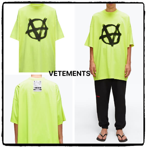 ヴェトモン tシャツ 偽物 VETEMENTS アナーキー ロゴTシャツ イエロー