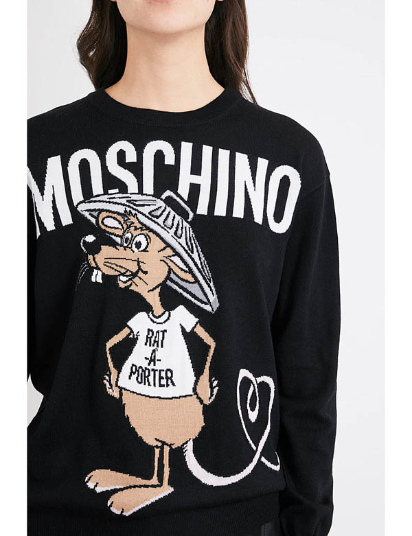 モスキーノ コピーMOSCHINO 2018 Rat-A-Porter ロング ウール プルオーバー Moschino ニット セーター 愛いネズミさん 長袖薄手ニット