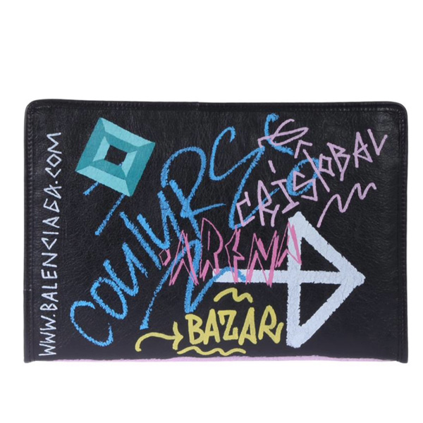 バレンシアガ クラッチバッグ Bazar Graffiti Clutch in Arena Leather バレンシアガスーパーコピー